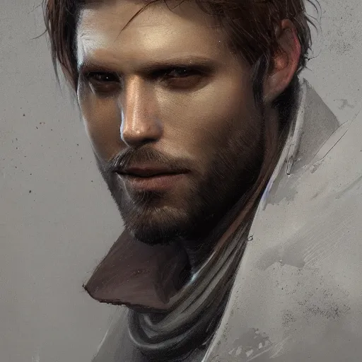 Image similar to portrait of a man by Greg Rutkowski, Cade Skywalker from Star Wars Expanded Universe, he is about 30 years old, manly, strong, messy blond hair, wearing a leather jacket, highly detailed portrait, digital painting, artstation, concept art, smooth, sharp foccus ilustration, Artstation HQ