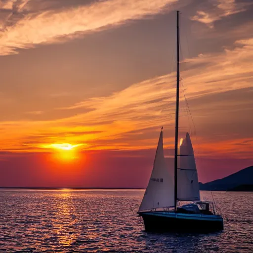 Prompt: Sailboat in Croatia, sunset, golden hour, puffy clouds, beautiful lighting, award winning photography, 4K