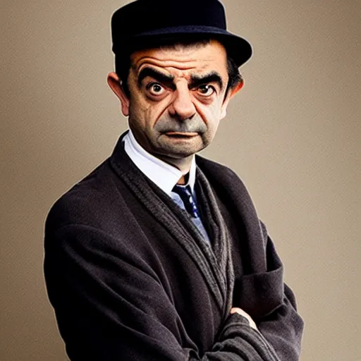 Image similar to a very serious amish rowan atkinson