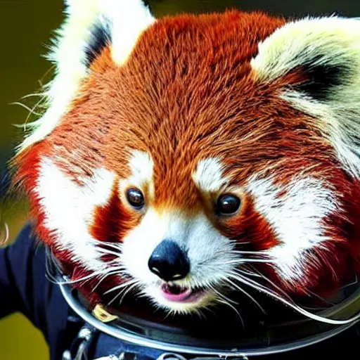 Prompt: red panda in a spacesuit in space having an epiphany