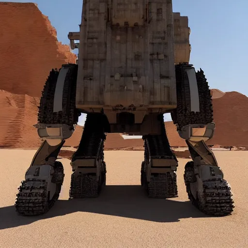 Image similar to SciFi industrial futuristic Brutalism brutalistic huge carrying vehicle desert