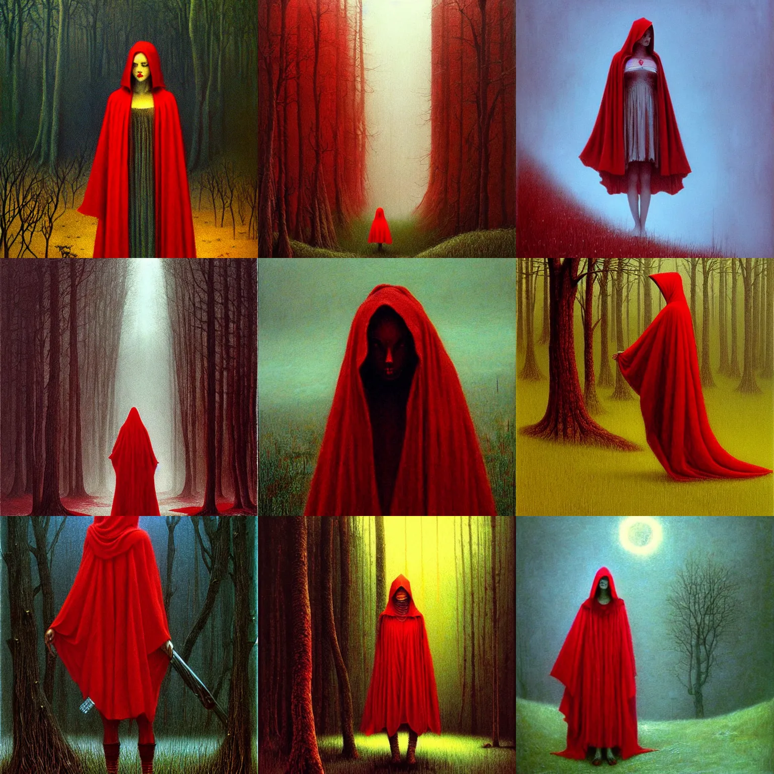 Prompt: Red Riding Hood in style of Zdislaw Beksinski