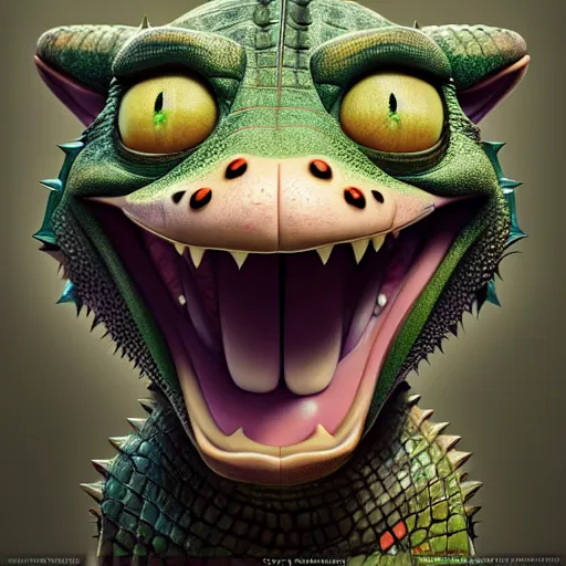 Prompt: portrait of a cartoon crocodile smiling, medium shot, zootopia, fantasy, intricate, cinematic lighting, digital painting, artstation, concept art, smooth, sharp focus, pixar zootopia illustration, art by artgerm and greg rutkowski and disney, detailed textures, award winning portrait studio lighting by jessica rossier and brian froud and gaston bussiere