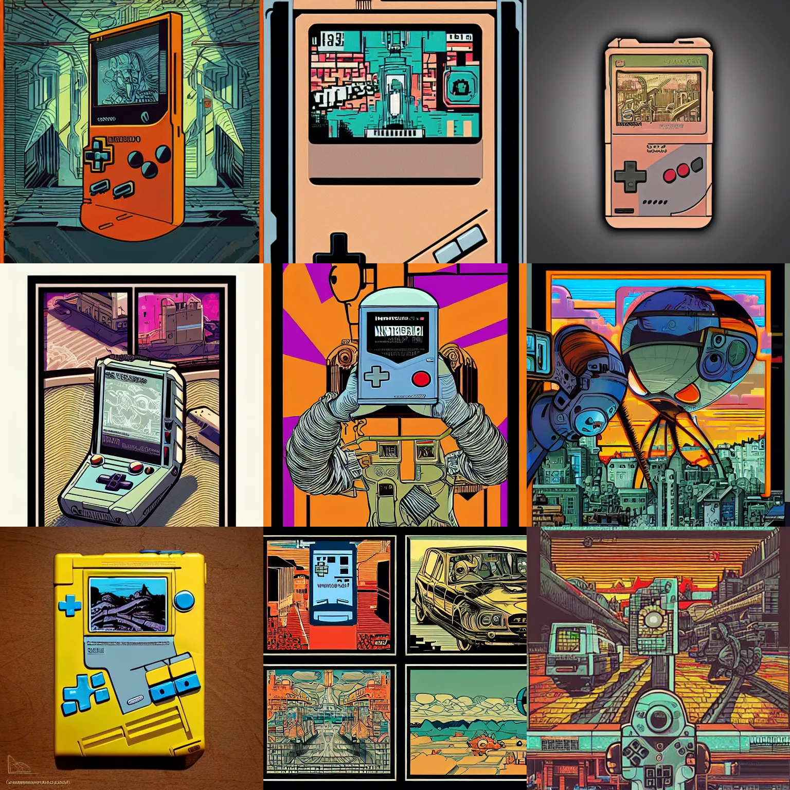 Prompt: nintendo gameboy, italian futurism, da vinci, Dan Mumford, Josan Gonzalez