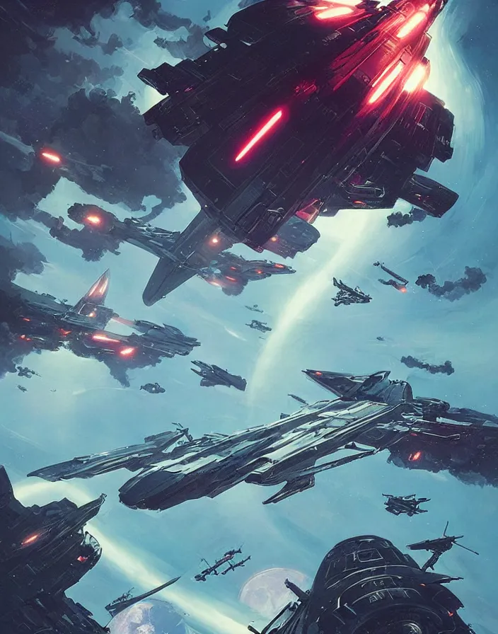 Image similar to retro futuristic sci - fi poster by moebius and greg rutkowski, giant spaceship battle, nebulae, stargezers