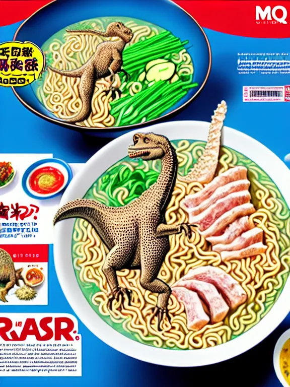 Image similar to magazine ad for dinosaur - flavored ramen, hq scan