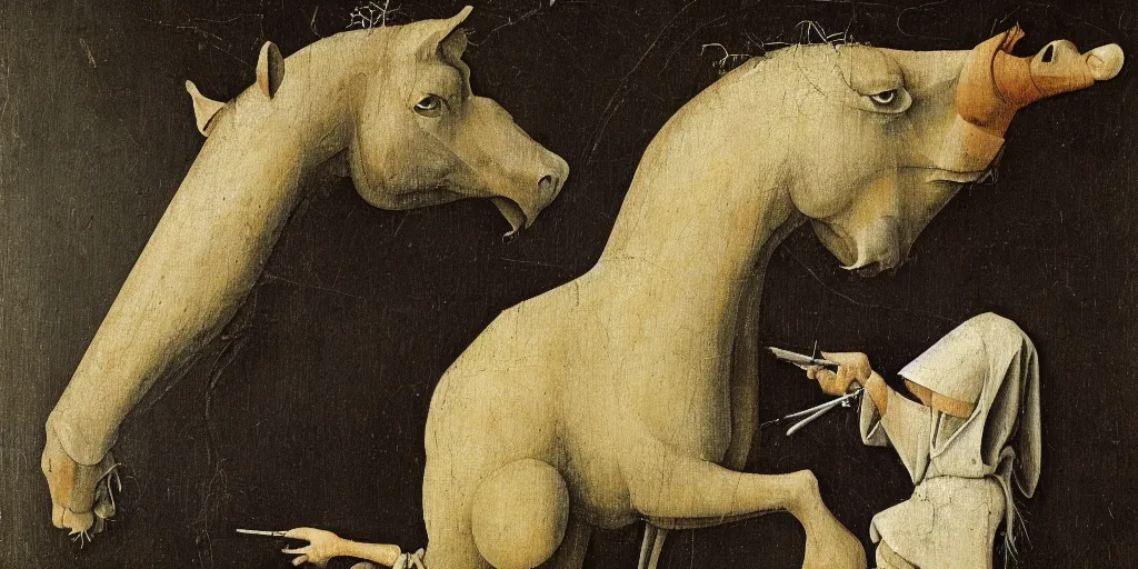 Image similar to hieronymus bosch, a horse, insanley detailed