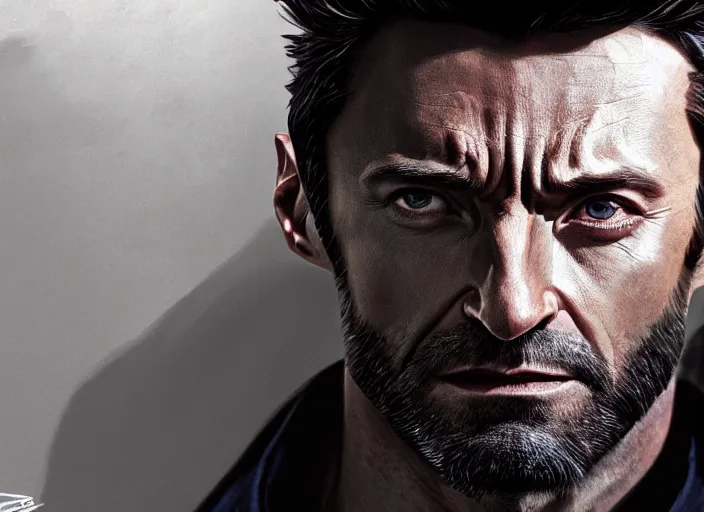 Image similar to portrait of Hugh Jackman as Wolverine, cinematic lighting, BACKLIGHTING, artstation