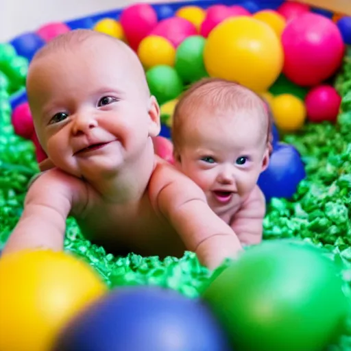 Image similar to infant riding on the back of a pig in a ball pit