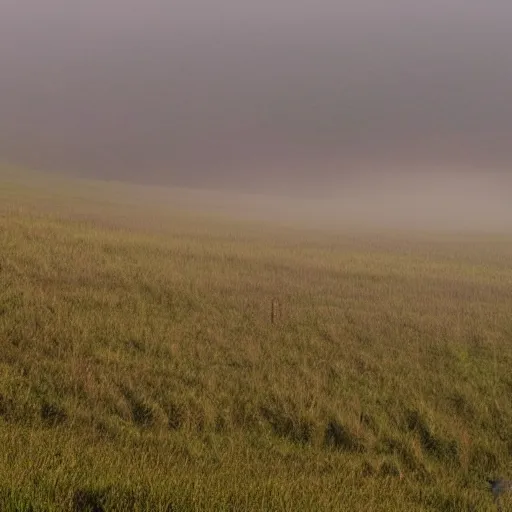 Image similar to open field of teeth, rolling hills, mist, valley, downhill