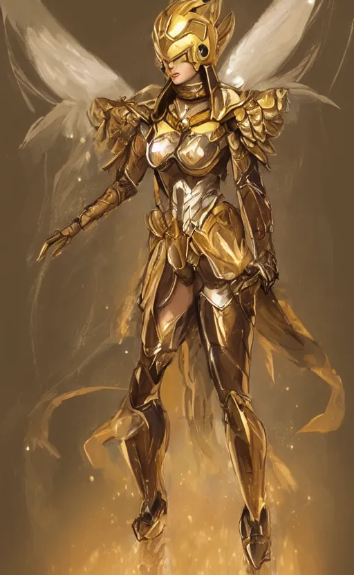 Image similar to Concept art, angel knight girl in golden and cooper armor, artstation trending, highly detailded