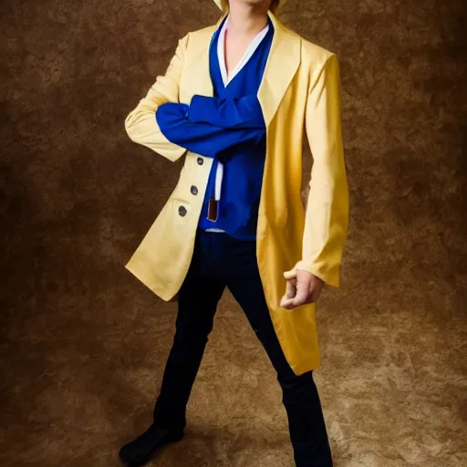 Image similar to A full portrait photo of real-life sanji one piece, f/22, 35mm, 2700K, lighting.