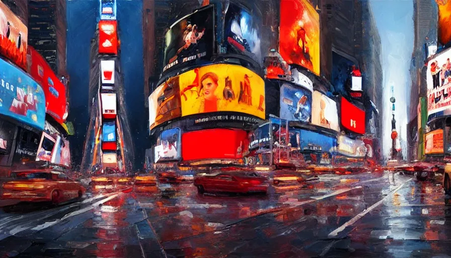 Prompt: times square cinematic shot, oil painting by jama jurabaev, extremely detailed, brush hard, artstation, for aaa game, high quality, brush stroke