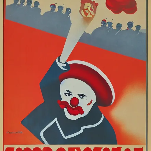 Image similar to communist clown painting, soviet propaganda style, poster, portrait