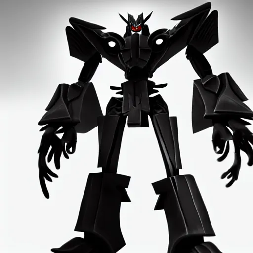 Image similar to goth transformers, 3 d character model, epic, 3 d render, white background, right view, shadows