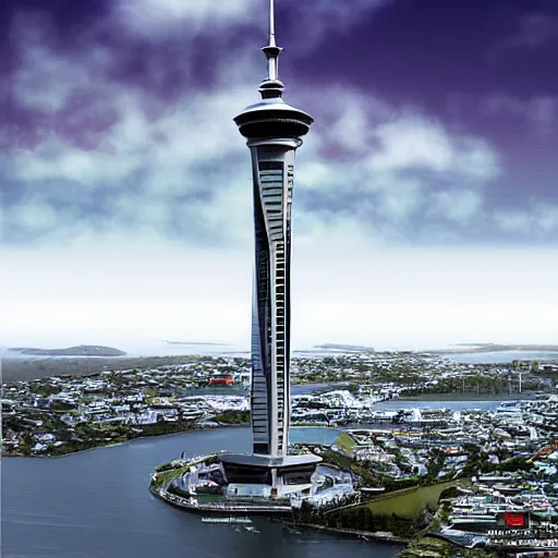 Prompt: auckland sky tower, fantasy, digital art, evil