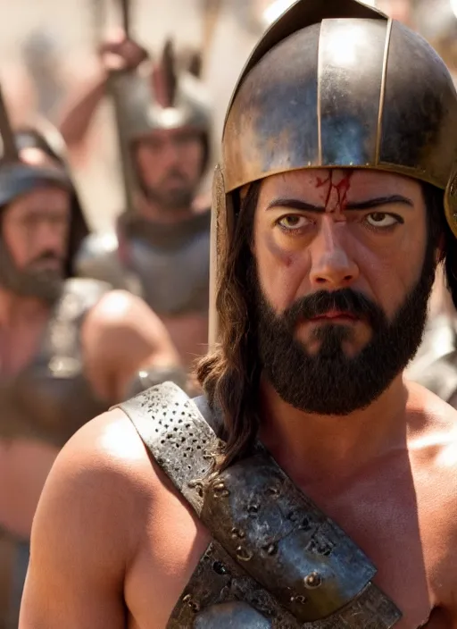 Prompt: film still of aubrey plaza as leonidas in 3 0 0 movie, 8 k