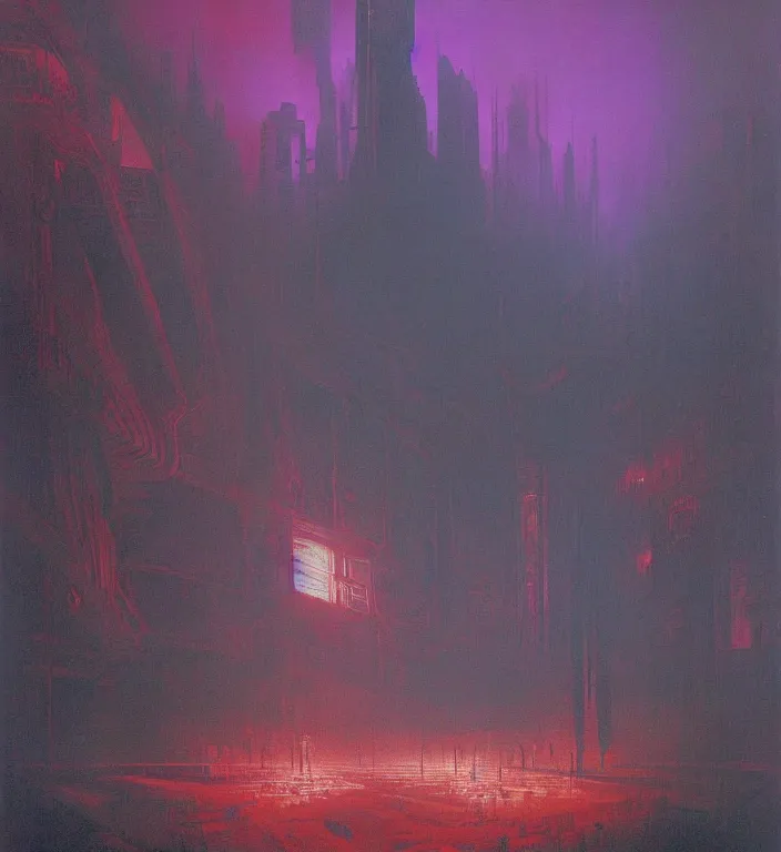 Image similar to the blind liberty of the few, red and purple palette, volume light, fog, by ( h. r. giger ) and paul lehr