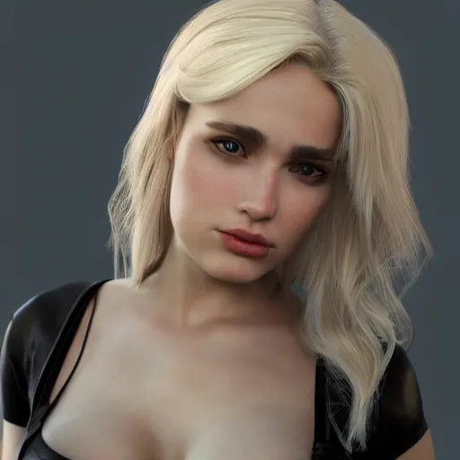 Prompt: beautiful girl with blonde hair in black bra, character portrait, james gurney, character concept style trending on artstation, detailed face, concept art, detailed, octane render cinematic, photo-realistic, 8k, high detailed