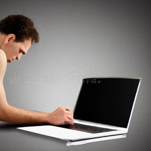 Prompt: sad person arguing with a laptop, stock image