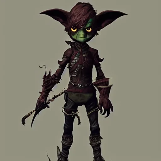 Prompt: cute tiny goblin girl wearing hunter armor from Bloodborne, trending on ArtStation