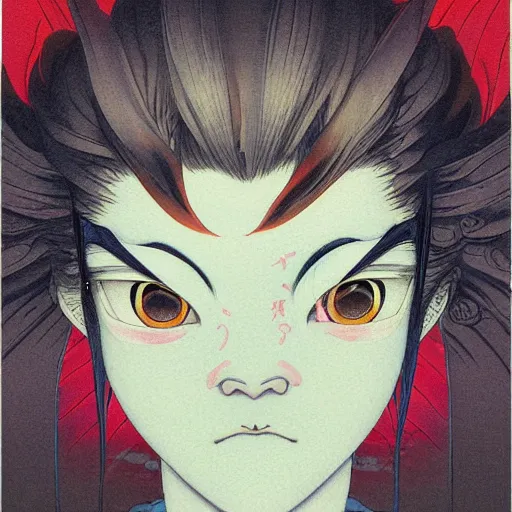 Image similar to prompt : yokai portrait soft light painted by james jean and katsuhiro otomo and erik jones, inspired by evangeleon anime, smooth face feature, intricate oil painting, high detail illustration, sharp high detail, manga and anime 1 9 9 9