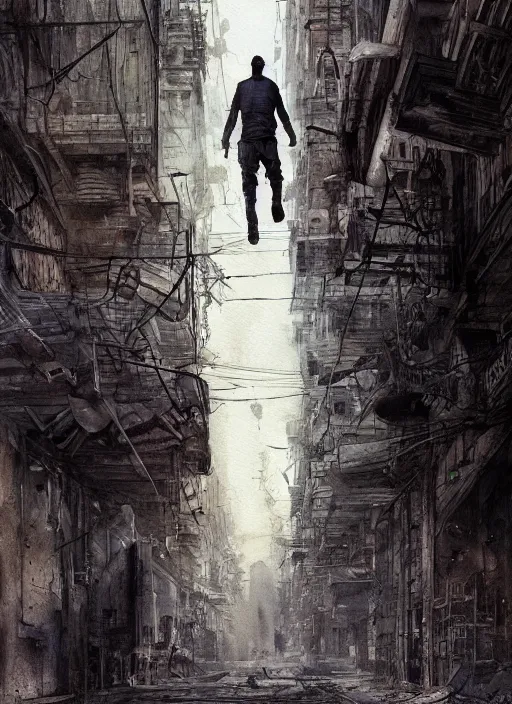 Image similar to portrait, the last man on earth walking the abandoned cities, watercolor, dramatic lighting, cinematic, establishing shot, extremely high detail, foto realistic, cinematic lighting, pen and ink, intricate line drawings, by Yoshitaka Amano, Ruan Jia, Kentaro Miura, Artgerm, post processed, concept art, artstation, matte painting, style by eddie mendoza, raphael lacoste, alex ross