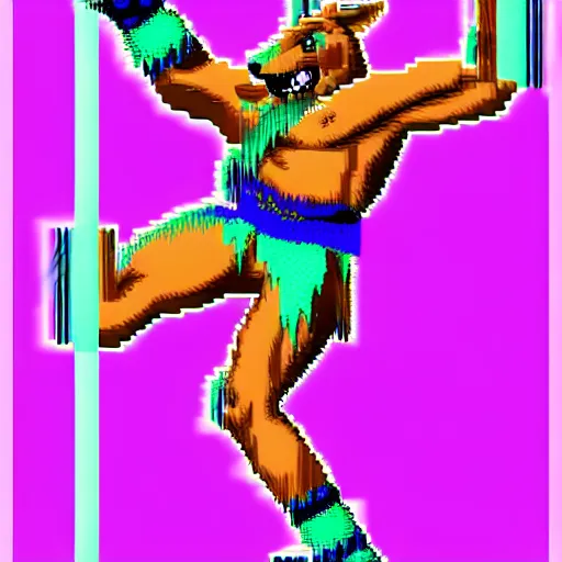 Image similar to full body shot antropomorphic muscular masculine wolf. kickboxer. wolf head. furr on body. 8 bit nes graphics. vaporwave futuristic 8 0's