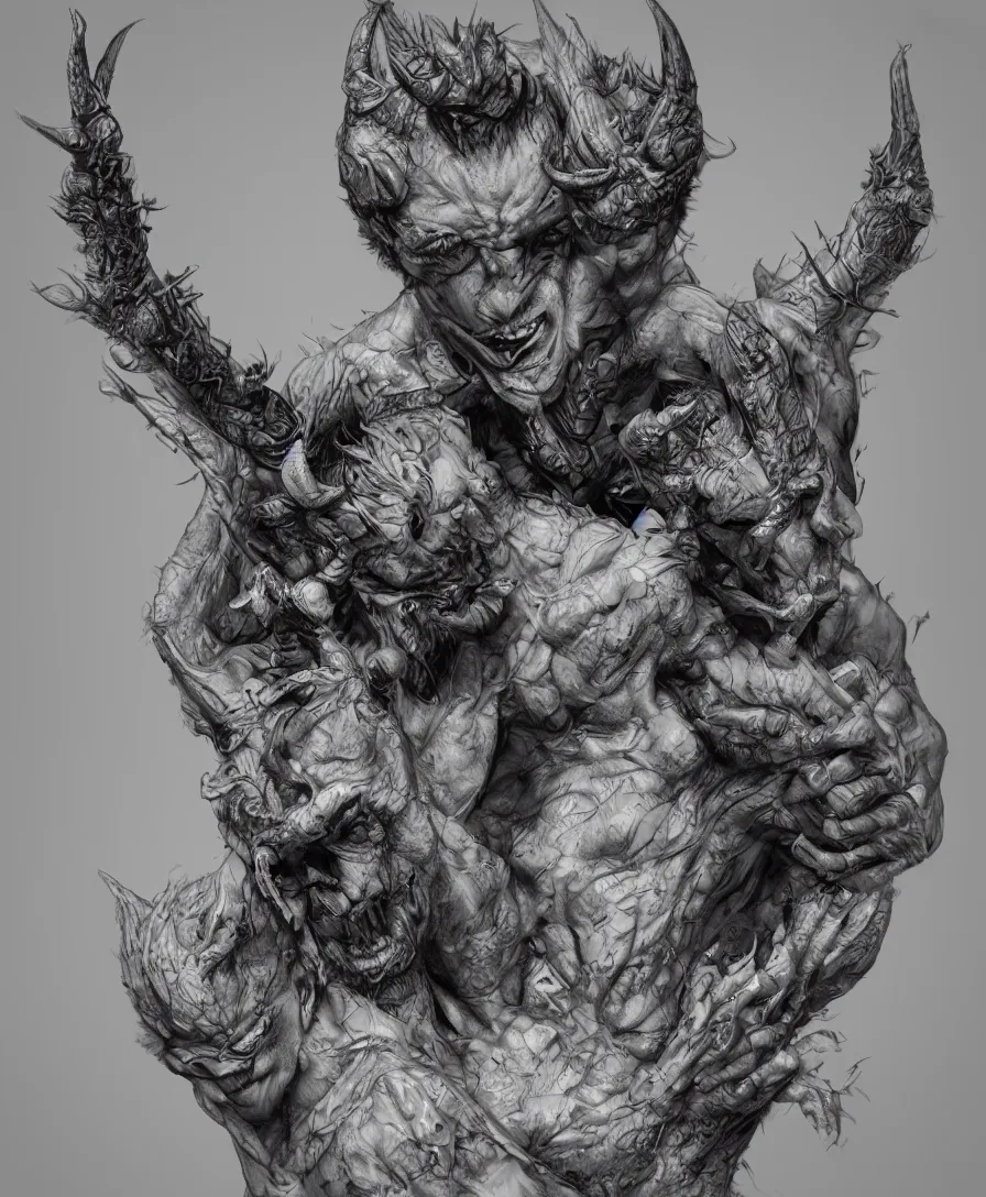 Image similar to devil holding a person, intricate, ultra detailed, photorealistic, trending on artstation