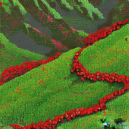 Prompt: Berries on the Mountainside, seng seng seng digital art