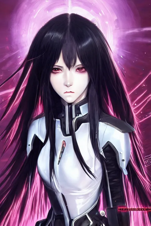 Image similar to portrait Anime girl in cyberpunk trinity blood armor, cute-fine-face, black-hair pretty face, realistic shaded Perfect face, fine details. Anime. realistic shaded lighting by Ilya Kuvshinov katsuhiro otomo ghost-in-the-shell, magali villeneuve, artgerm, rutkowski, WLOP Jeremy Lipkin and Giuseppe Dangelico Pino and Michael Garmash and Rob Rey and Yoshitaka Amano and Thores Shibamoto