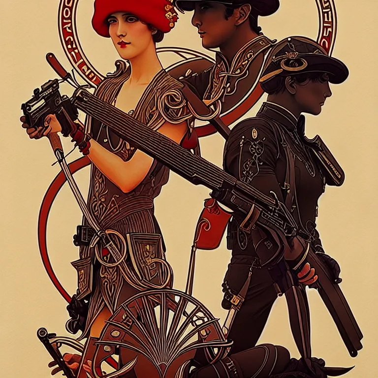 Prompt: stunning art nouveau print of 💂♀ 🪲 🤟 🥍 by stanley lau, 4 k, best on artstation, much wow, much detail