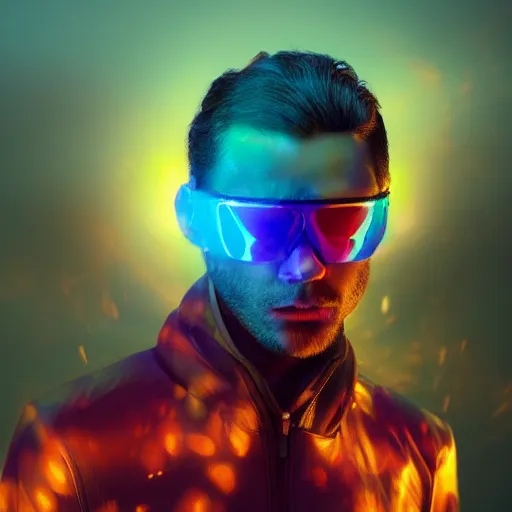 Image similar to sideways portrait of man's head vaporizing, trippy colorful vivid sky, andrew chiampo, artstation, frederik heyman, extremely detailed, stunning volumetric lighting, fantasy, hyperrealism, 3 d render, octane render, unreal engine, fantasy, intricate detail, 4 k, futuristic, sharp focus, smooth