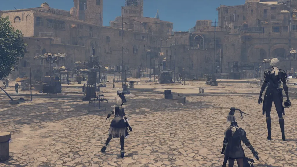 Image similar to Screenshot from Nier Automata, at the Old Port of Marseille