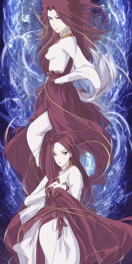 Prompt: a mystical woman priestess, the divine feminine, drawn by studio UFOTABLE,