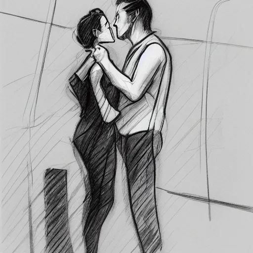 Prompt: a sketch drawing, last kiss in the airport by gabo mendoza, trending on artstation