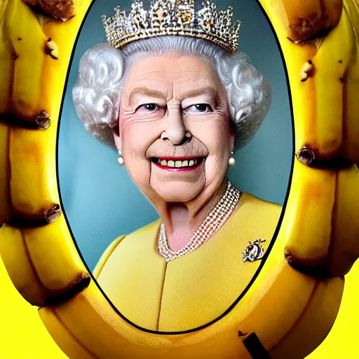 Image similar to queen elizabeth as a banana, she is a big ripe banana.