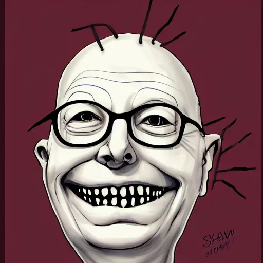 Image similar to grunge drawing of Klaus Schwab in the style of jack skellington and Jacob Shaw,creepy, surreal, trending on artstation, bold and vivid colour