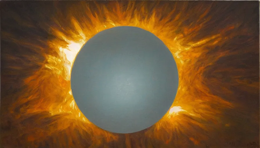 Image similar to the sun being blocked by a hexagon, seen from earth, oil painting