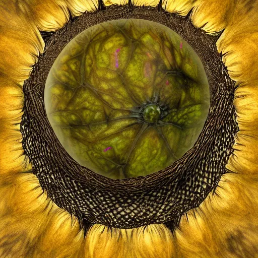 Image similar to Araniella cucurbitina sitting in its orb web, digital art CGSociety