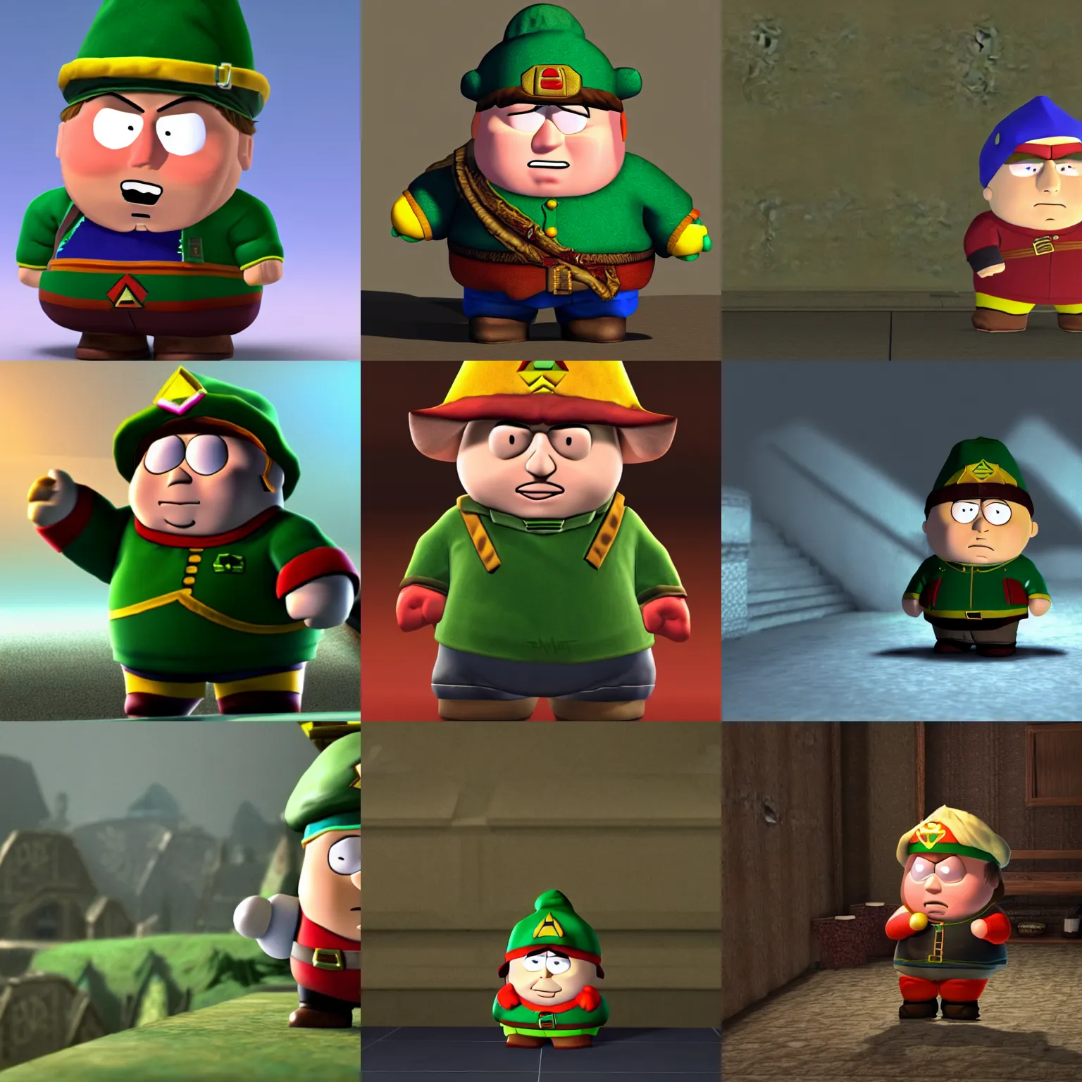 Prompt: a screenshot of Eric Cartman as a character in Legend of Zelda The Twilight Princess, 3d render, 4k, 8k, moody lighting