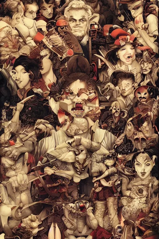 Image similar to 🔞🤡🤼, dynamic lighting, symmetrical dimension, rotary, x - y priority, detailed, by bambang nurdianshyah, garis edelweiss, roby dwi antono and ayami kojima, takato yamamoto, barclay shaw, karol bak, yukito kishiro, norman rockwell