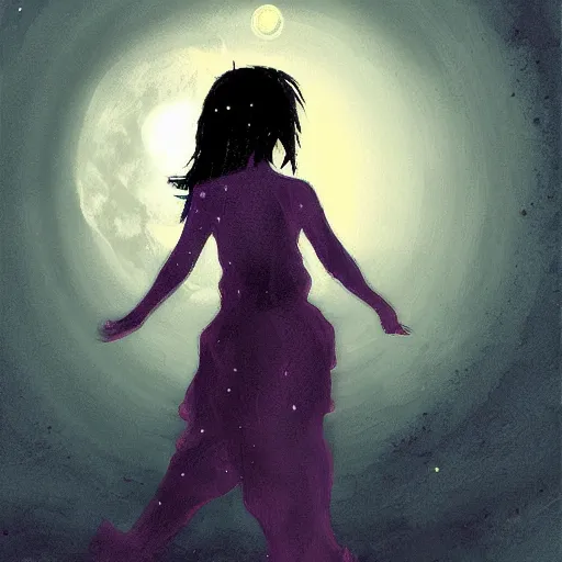 Image similar to a girl is dancing in the moonlight, accidentally summoning a demon, digital art