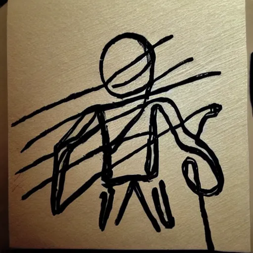 Image similar to stickman and flames drawn stylized on squared paper with pen. each line is drawn several times.