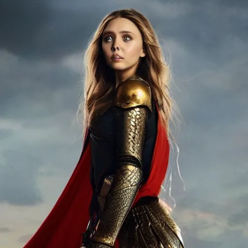 Prompt: full body photo of elizabeth olsen as an angelic warrior