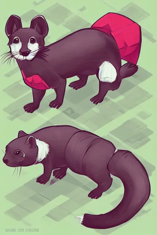 Image similar to Isometric Vaporware version of a cute ferret with a saber concept art, Artstation