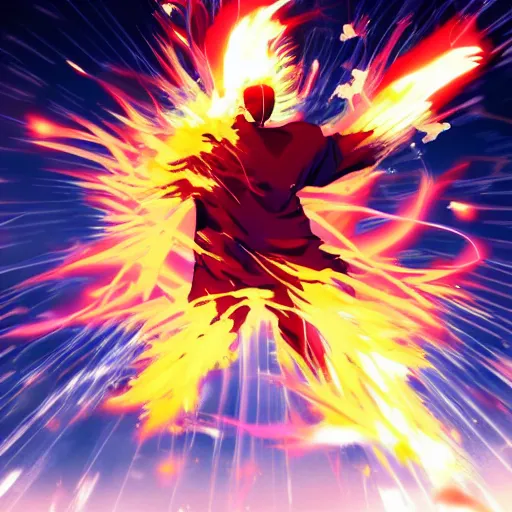 Image similar to man hitting the ground creating a explosion, anime