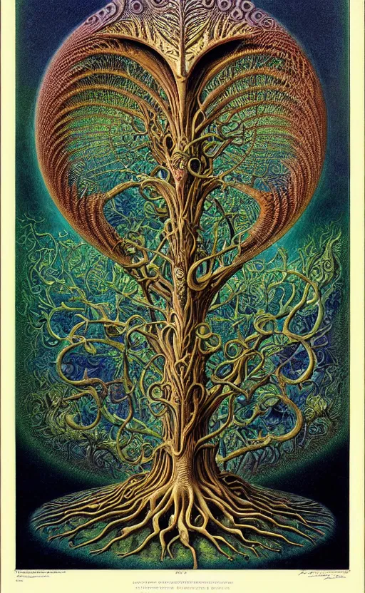 Image similar to tree of life by roger dean and andrew ferez, art forms of nature by ernst haeckel, divine chaos engine, symbolist, visionary, art nouveau, botanical fractal structures, organic, detailed, realistic, surreality