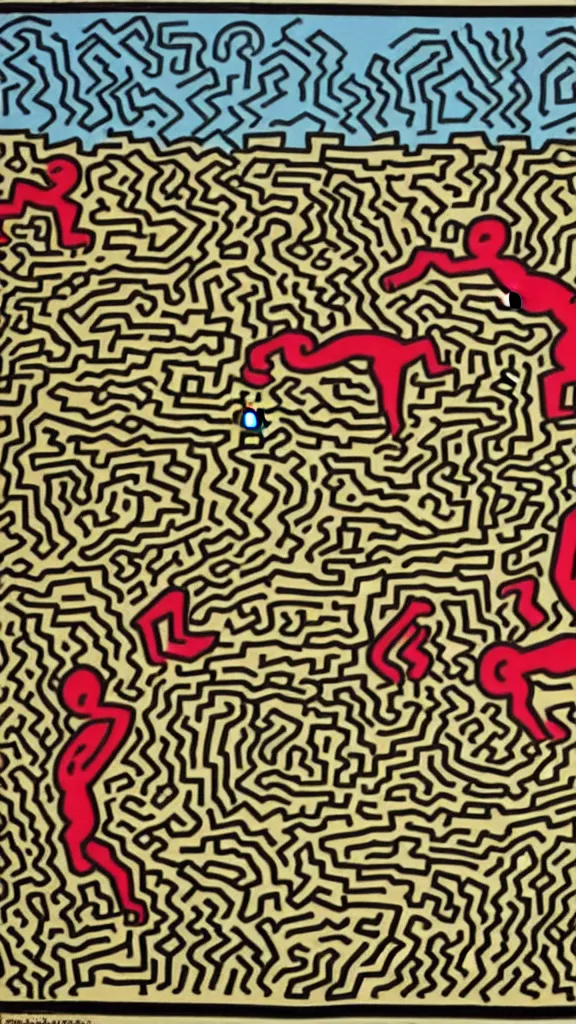 Image similar to Two dog was rolling in the field,by Keith Haring.