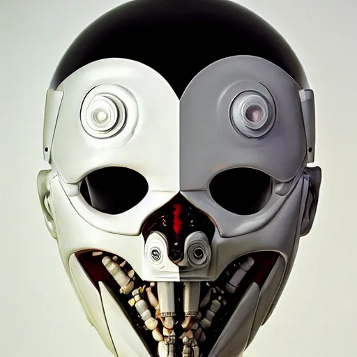 Image similar to man with scifi mask, actuators, carbon fiber, white plastic, bones and wires, soft light painted by james jean and katsuhiro otomo and erik jones, inspired by akira anime, smooth face feature, intricate oil painting, high detail illustration, sharp high detail, manga and anime 1 9 9 9